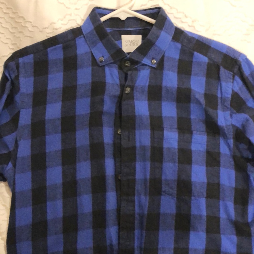 Blue & black gingham flannel shirt, men’s medium